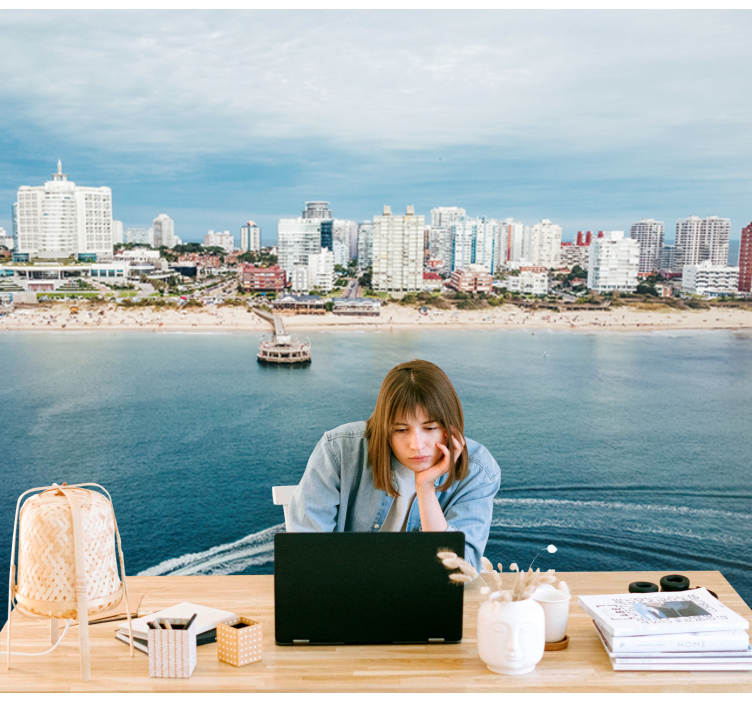 Tengerparti városra néző kilátás Városi falfestmény - TenStickers