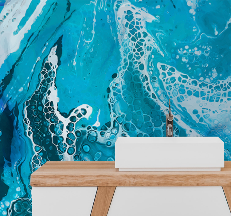 Világoskék folyékony márvány hatású fürdőszobai fototapéta - TenStickers