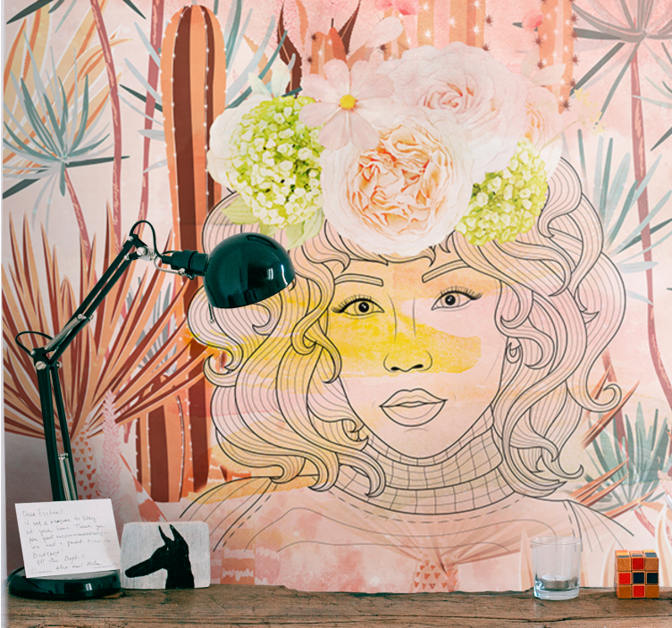 Virágos portré illusztrációk művészeti falfestmények - TenStickers