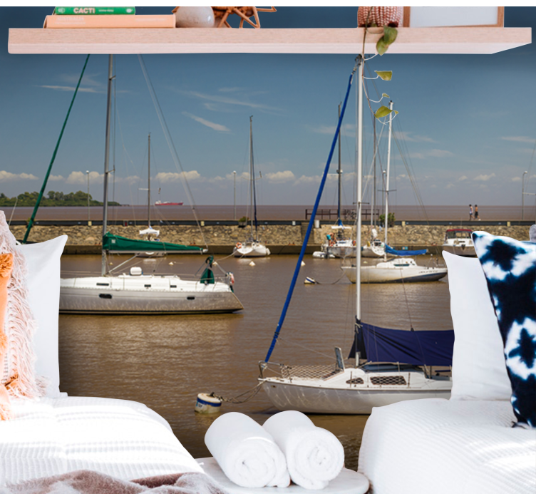 Vitorlások a kikötőben Tengeri Falikárpit - TenStickers