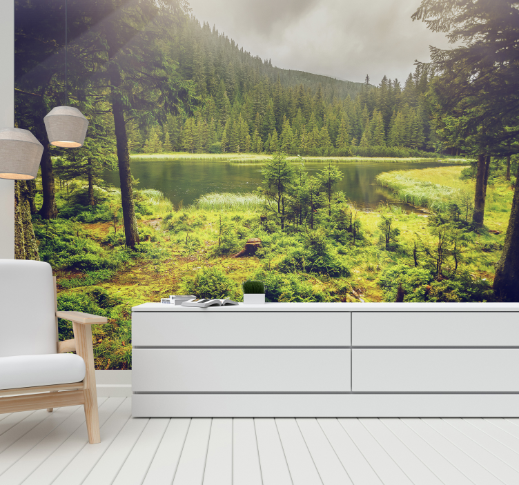 Zöld fák erdő falfestmény - TenStickers