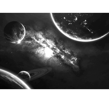 Galaxisok és bolygók szürke térben freskó háttérképként - TenStickers