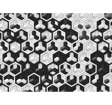 3d fekete-fehér geometria 3d falfestmény - TenStickers