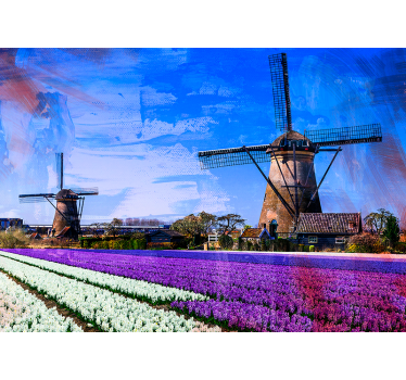 Szélmalom tulipán falfestmény - TenStickers