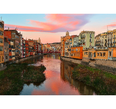 Girona folyó naplemente városi falfestmény - TenStickers