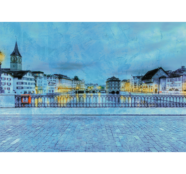 Zürichi folyóparti kilátás városi falfestmény - TenStickers