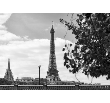 Fekete -fehér eiffel -torony városkép falfestmények - TenStickers
