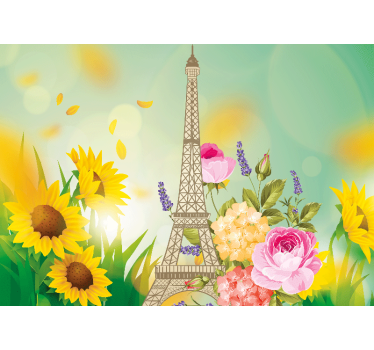 Párizsi falfestmények eiffel-torony virágokkal - TenStickers