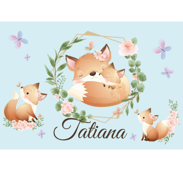 Aranyos rókacsalád névvel Gyermek hálószoba fototapéta - TenStickers