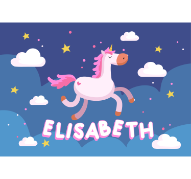 Személyre szabott egyszarvú rózsaszín hajú fantázia falfestmény - TenStickers