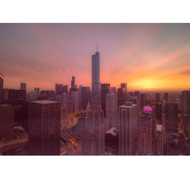 Chicago látkép naplemente városi falfestmény - TenStickers