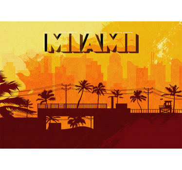 Miami retro város illusztráció nappali falfestmény - TenStickers