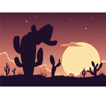 Kaktusz és kalap nyugati mintás táj falfestmény - TenStickers