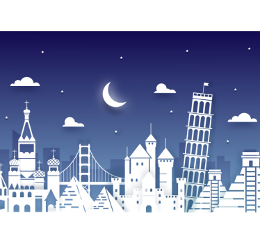 Híres nevezetességek sziluettje Városi falfestmény - TenStickers