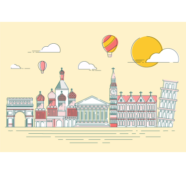 Híres látnivalók sziluettje városi falfestmény - TenStickers
