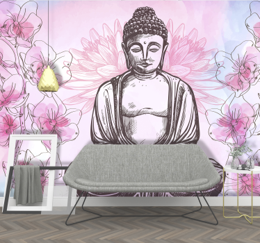Buddha körül orchidea zen tapéta - TenStickers