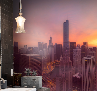 Chicago látkép naplemente városi falfestmény - TenStickers