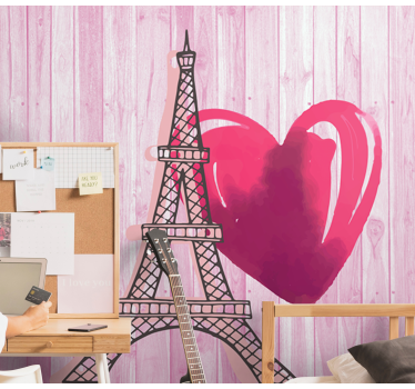 Eiffel-torony rózsaszín szív szerelem falfestmény - TenStickers