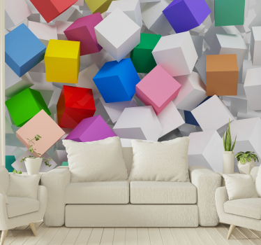 Falfestmény 3d kocka különböző színű 3d freskó háttérkép - TenStickers
