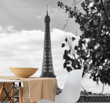 Fekete -fehér eiffel -torony városkép falfestmények - TenStickers