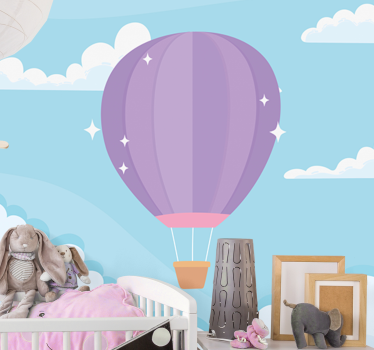 Fényes hőlégballon ég felhők gyermekek falfestmények - TenStickers