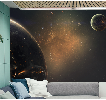 Galaxisok és bolygók barna űrfestmény háttérképként - TenStickers