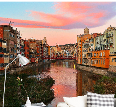 Girona folyó naplemente városi falfestmény - TenStickers
