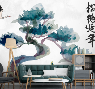 Japán bonsai fa és madár természet falfestmények - TenStickers