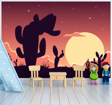 Kaktusz és kalap nyugati mintás táj falfestmény - TenStickers