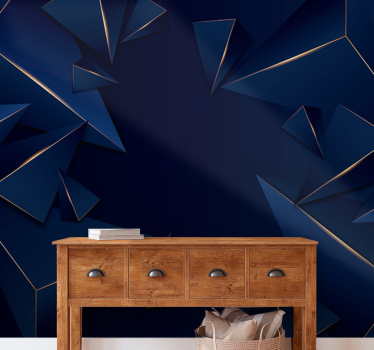 Kék és arany geometriai minta 3d falfestmény tapéta - TenStickers