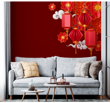 Lámpások és virágok falfestmények buddha - TenStickers