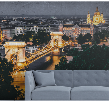 Lánchíd éjszakai látképe városi falfestmény - TenStickers