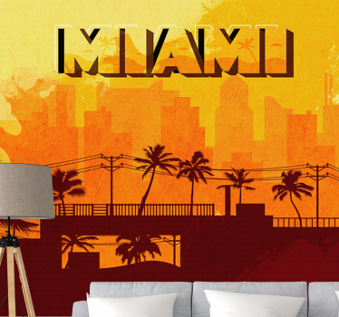 Miami retro város illusztráció nappali falfestmény - TenStickers