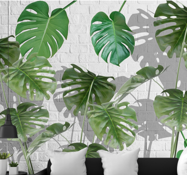 Monstera levél elrendezés természetes falikárpitok - TenStickers