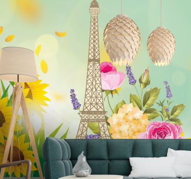 Párizsi falfestmények eiffel-torony virágokkal - TenStickers