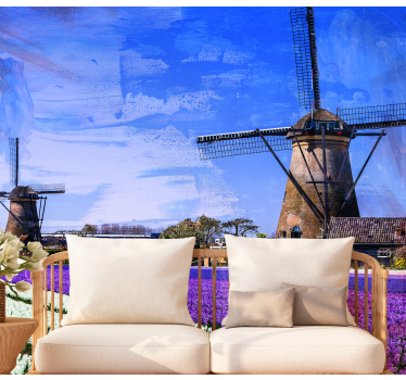 Szélmalom tulipán falfestmény - TenStickers