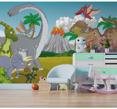 Vulkán-dinoszauruszok gyermekek falfestményei - TenStickers