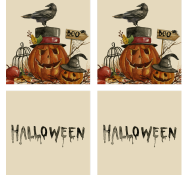 Tökös varjú jelenet poháralátétek halloween - TenStickers