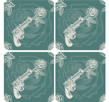 Cowboy revolver és rózsa ital alátét - TenStickers