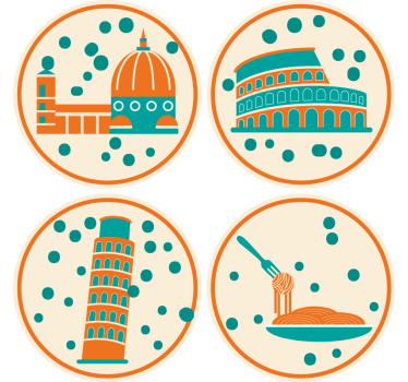 Modern poháralátétek ikonikus olasz nevezetességekkel - TenStickers