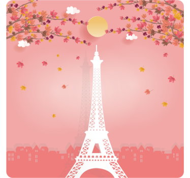 Eiffel-torony és a rózsaszín fák modern ital alátét - TenStickers