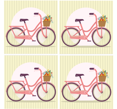 Virágos rózsaszín kerékpáros modern poháralátétek - TenStickers