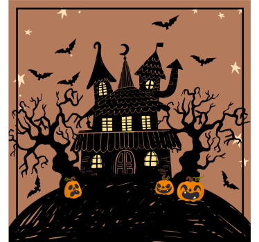 Kísértetjárta ház denevérekkel és ijesztő tökös halloweeni pohára - TenStickers