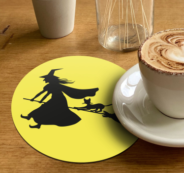 Boszorkány, hold és fekete macska halloween ital szőnyeg - TenStickers