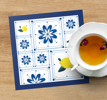 Citrom virágmintás poháralátétek csempék - TenStickers