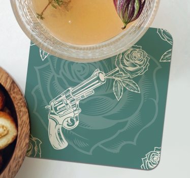 Cowboy revolver és rózsa ital alátét - TenStickers