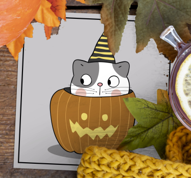 Halloween poháralátétek tökös macskával - TenStickers