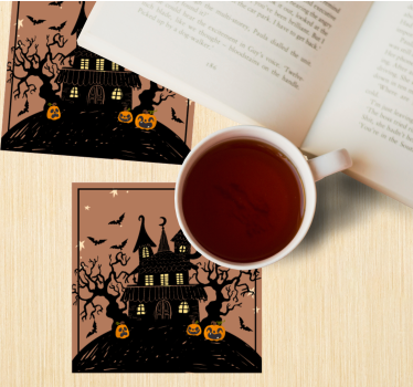 Kísértetjárta ház denevérekkel és ijesztő tökös halloweeni pohára - TenStickers