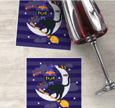 Macskasámán seprűn poháralátétek halloween - TenStickers