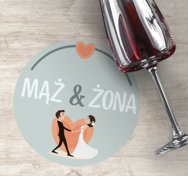 Menyasszony vőlegény pár szív poháralátétek esküvő - TenStickers